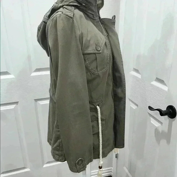 I HEART RONSON Military style utility jacket NWOT tie waist hooded olive - Picture 8 of 16
